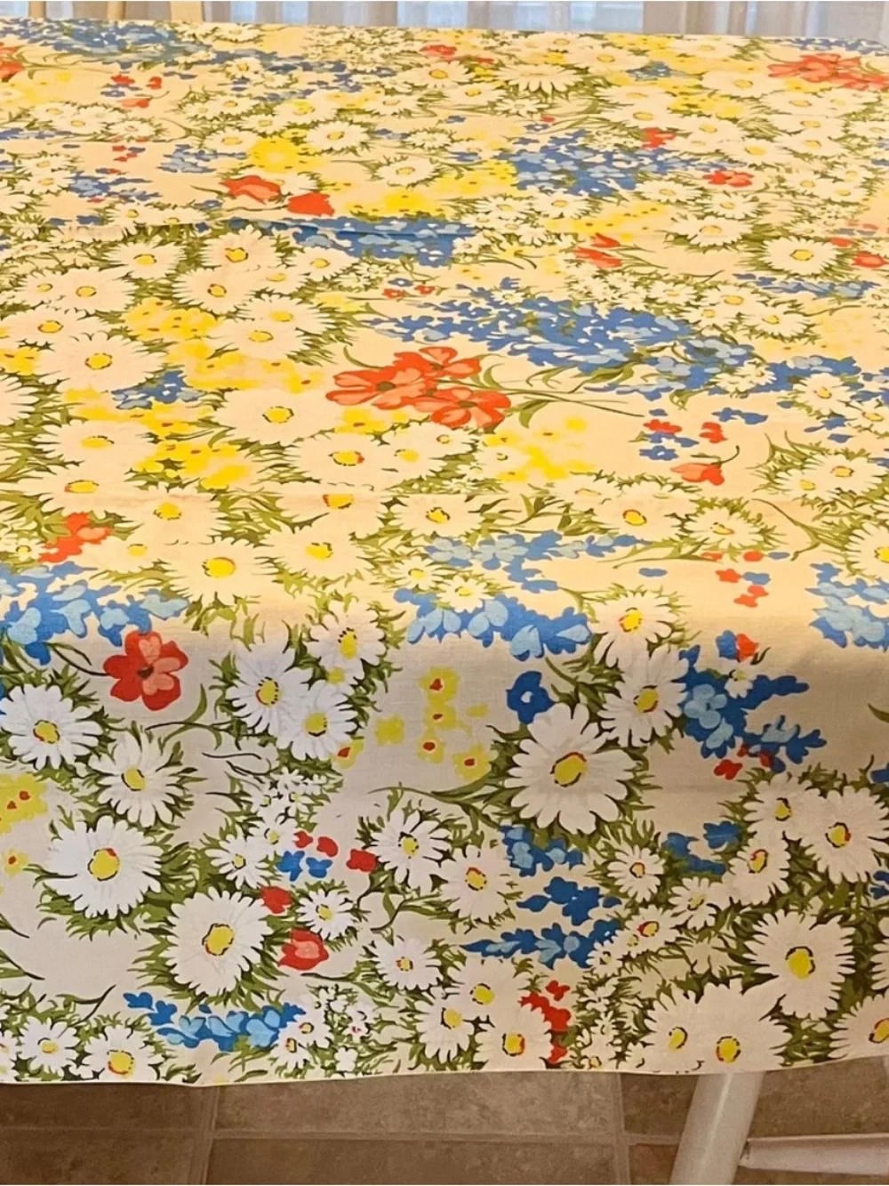 Vintage Mid Century Floral Square Tablecloth